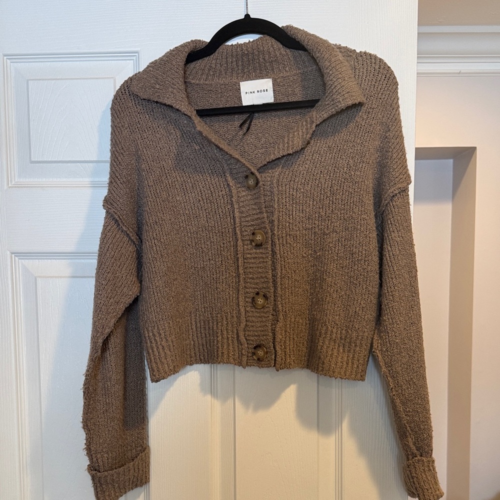 Pink Rose Taupe Button-Up Cardigan